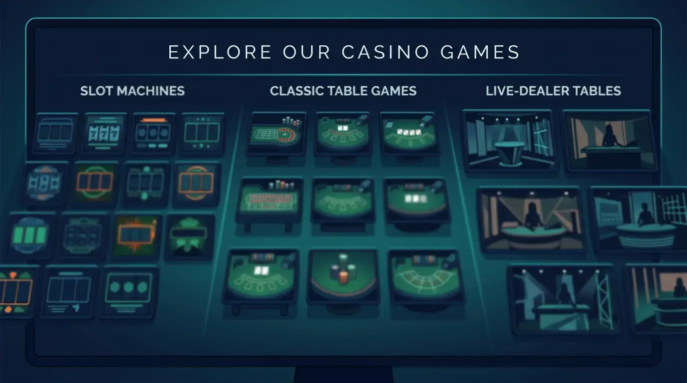 Casino lobby concept divided into slot, table and live-dealer areas